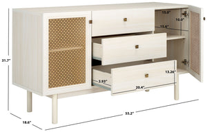 Safavieh Piran 2 Door 3 Drawer Sideboard/Media  White / Gold 55.2" x 18.6" x 31.7"