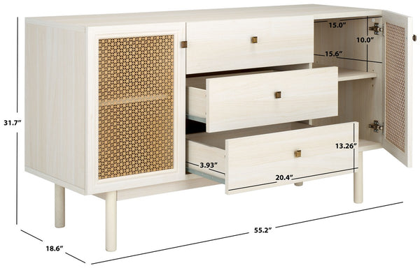 Safavieh Piran 2 Door 3 Drawer Sideboard/Media  White / Gold 55.2" x 18.6" x 31.7"