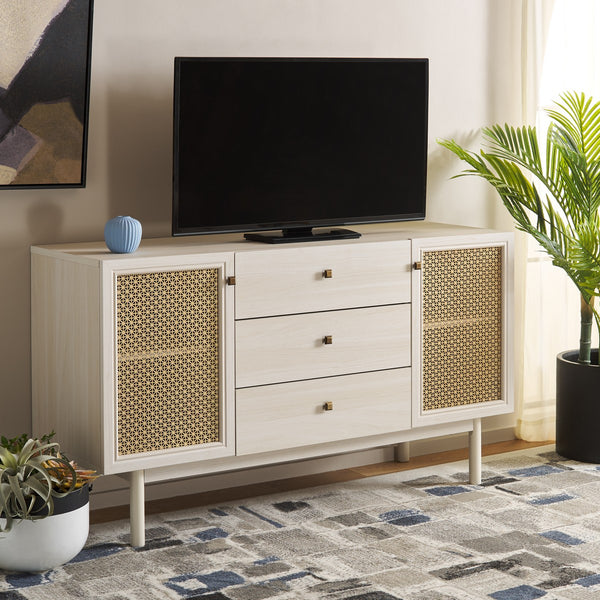 Safavieh Piran 2 Door 3 Drawer Sideboard/Media  White / Gold 55.2" x 18.6" x 31.7"