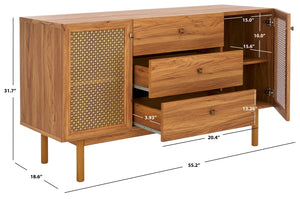 Safavieh Piran 2 Door 3 Drawer Sideboard/Media  Oak / Gold 55.2" x 18.6" x 31.7"