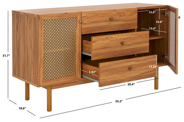 Safavieh Piran 2 Door 3 Drawer Sideboard/Media  Oak / Gold 55.2" x 18.6" x 31.7"