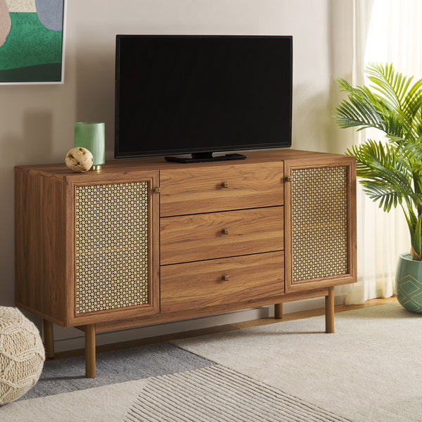 Safavieh Piran 2 Door 3 Drawer Sideboard/Media  Oak / Gold 55.2" x 18.6" x 31.7"