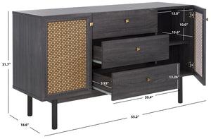 Safavieh Piran 2 Door 3 Drawer Sideboard/Media  Distressed Black / Gold 55.2" x 18.6" x 31.7"
