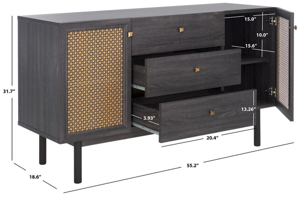 Safavieh Piran 2 Door 3 Drawer Sideboard/Media  Distressed Black / Gold 55.2" x 18.6" x 31.7"
