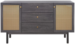 Safavieh Piran 2 Door 3 Drawer Sideboard/Media  Distressed Black / Gold 55.2" x 18.6" x 31.7"