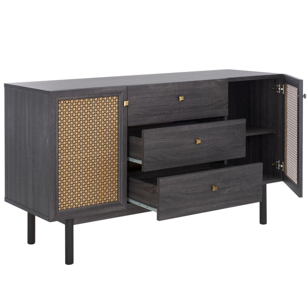 Safavieh Piran 2 Door 3 Drawer Sideboard/Media  Distressed Black / Gold 55.2" x 18.6" x 31.7"