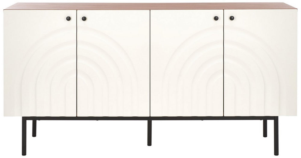 Safavieh Mayln 4 Door Sideboard/Mediastand Walnut / White / Black Legs 62.8" x 18.4" x 32.3"