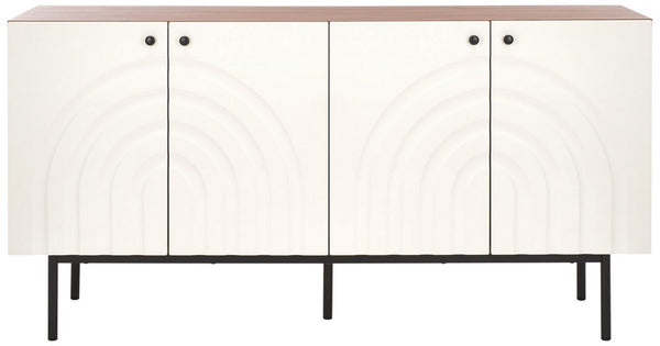 Safavieh Mayln 4 Door Sideboard/Mediastand Walnut / White / Black Legs 62.8" x 18.4" x 32.3"