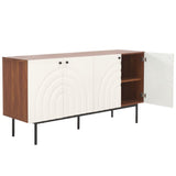 Safavieh Mayln 4 Door Sideboard/Mediastand Walnut / White / Black Legs 62.8" x 18.4" x 32.3"