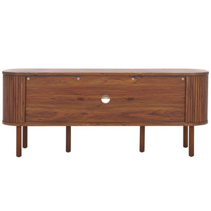 Safavieh Tealla 2 Tambour & 1 Glass Lift Door Media Stand Walnut / Gold MED9635A