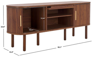 Safavieh Tealla 2 Tambour & 1 Glass Lift Door Media Stand Walnut / Gold MED9635A