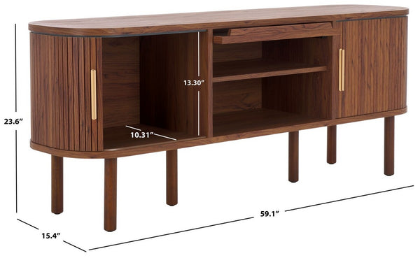 Safavieh Tealla 2 Tambour & 1 Glass Lift Door Media Stand Walnut / Gold MED9635A