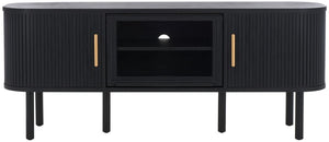 Safavieh Tealla 2 Tambour & 1 Glass Lift Door Media Stand Black / Gold MED9635B