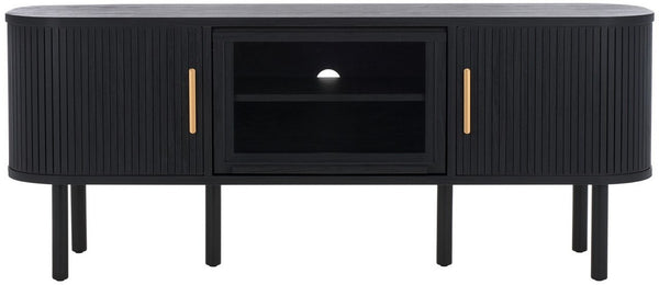 Safavieh Tealla 2 Tambour & 1 Glass Lift Door Media Stand Black / Gold MED9635B