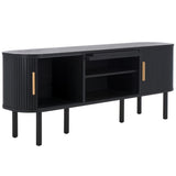 Safavieh Tealla 2 Tambour & 1 Glass Lift Door Media Stand Black / Gold MED9635B