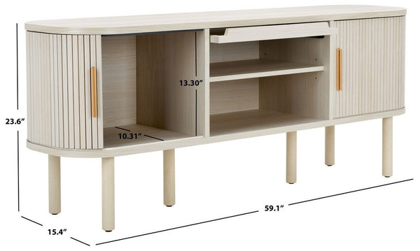 Safavieh Tealla 2 Tambour & 1 Glass Lift Door Media Stand Bleached White / Gold MED9635C