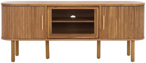 Safavieh Tealla 2 Tambour & 1 Glass Lift Door Media Stand Oak / Gold MED9635D