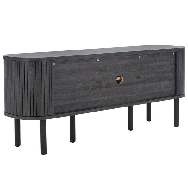 Safavieh Tealla 2 Tambour & 1 Glass Lift Door Media Stand Distressed Black / Gold MED9635E