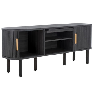 Safavieh Tealla 2 Tambour & 1 Glass Lift Door Media Stand Distressed Black / Gold MED9635E