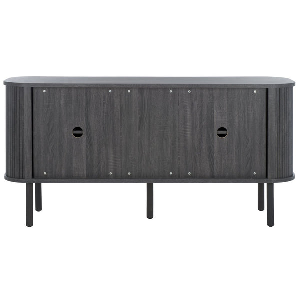 Safavieh Tealla 2 Tambour Door Sideboard - Mid-Century Modern Media Stand With Stylish Storage Solutions Distressed Black / Gold MED9636E
