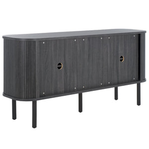 Safavieh Tealla 2 Tambour Door Sideboard - Mid-Century Modern Media Stand With Stylish Storage Solutions Distressed Black / Gold MED9636E