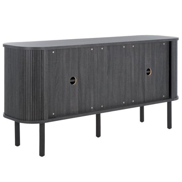 Safavieh Tealla 2 Tambour Door Sideboard - Mid-Century Modern Media Stand With Stylish Storage Solutions Distressed Black / Gold MED9636E