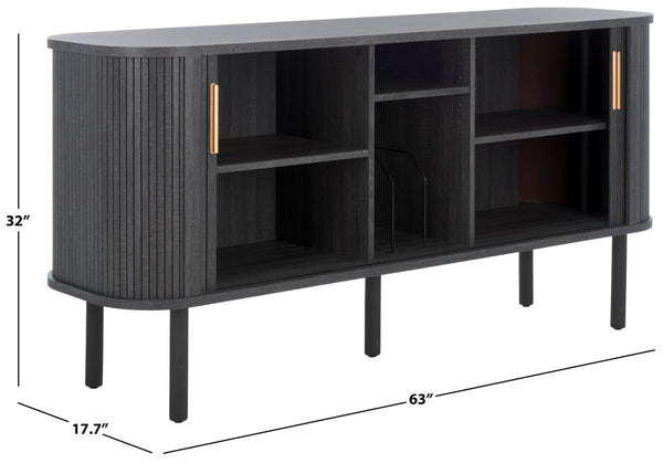 Safavieh Tealla 2 Tambour Door Sideboard - Mid-Century Modern Media Stand With Stylish Storage Solutions Distressed Black / Gold MED9636E