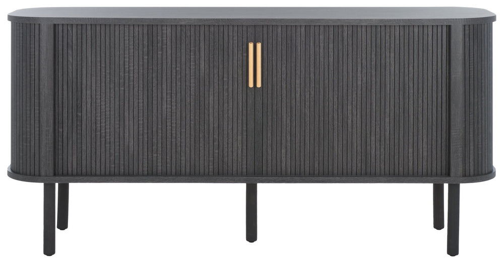 Safavieh Tealla 2 Tambour Door Sideboard - Mid-Century Modern Media Stand With Stylish Storage Solutions Distressed Black / Gold MED9636E