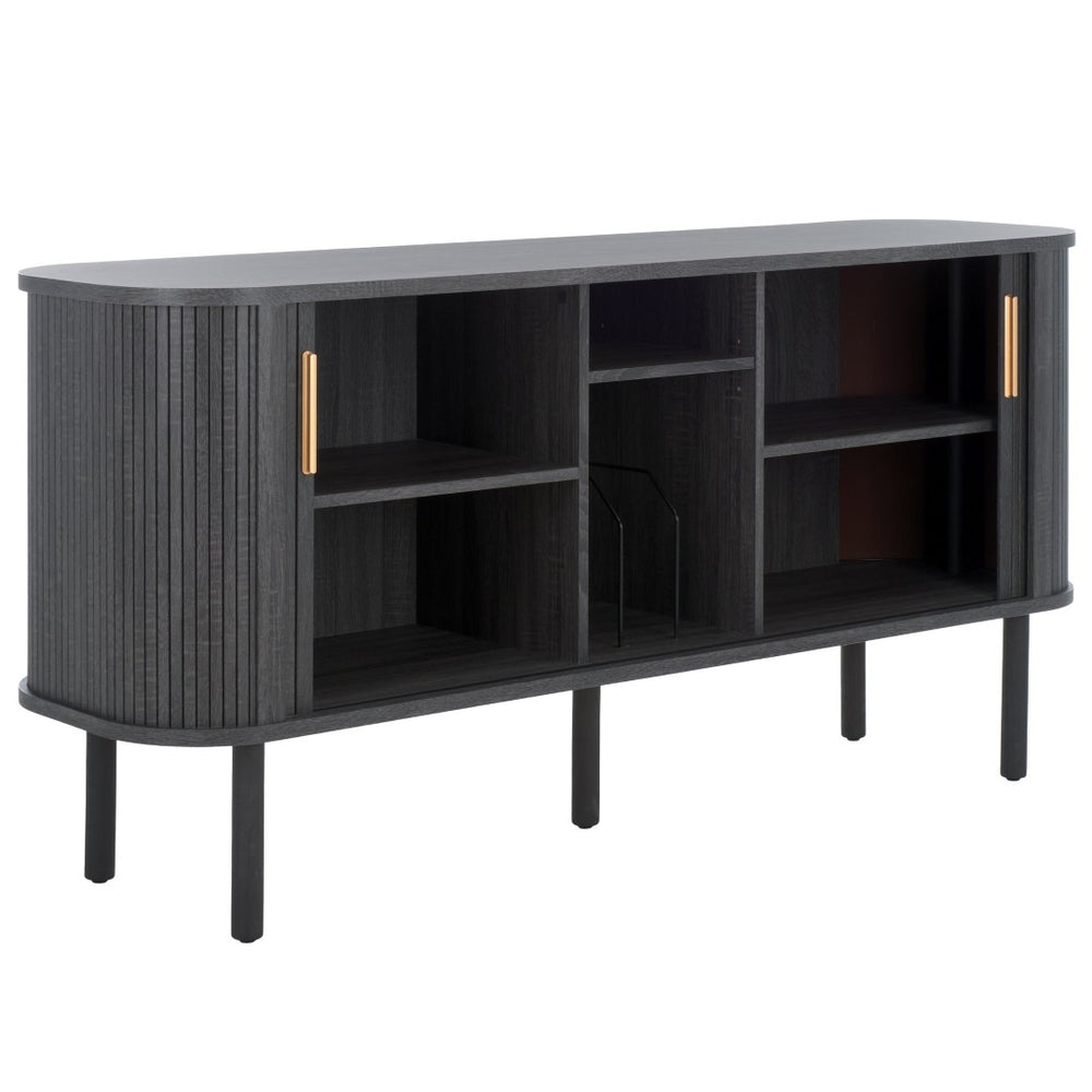 Safavieh Tealla 2 Tambour Door Sideboard - Mid-Century Modern Media Stand With Stylish Storage Solutions Distressed Black / Gold MED9636E