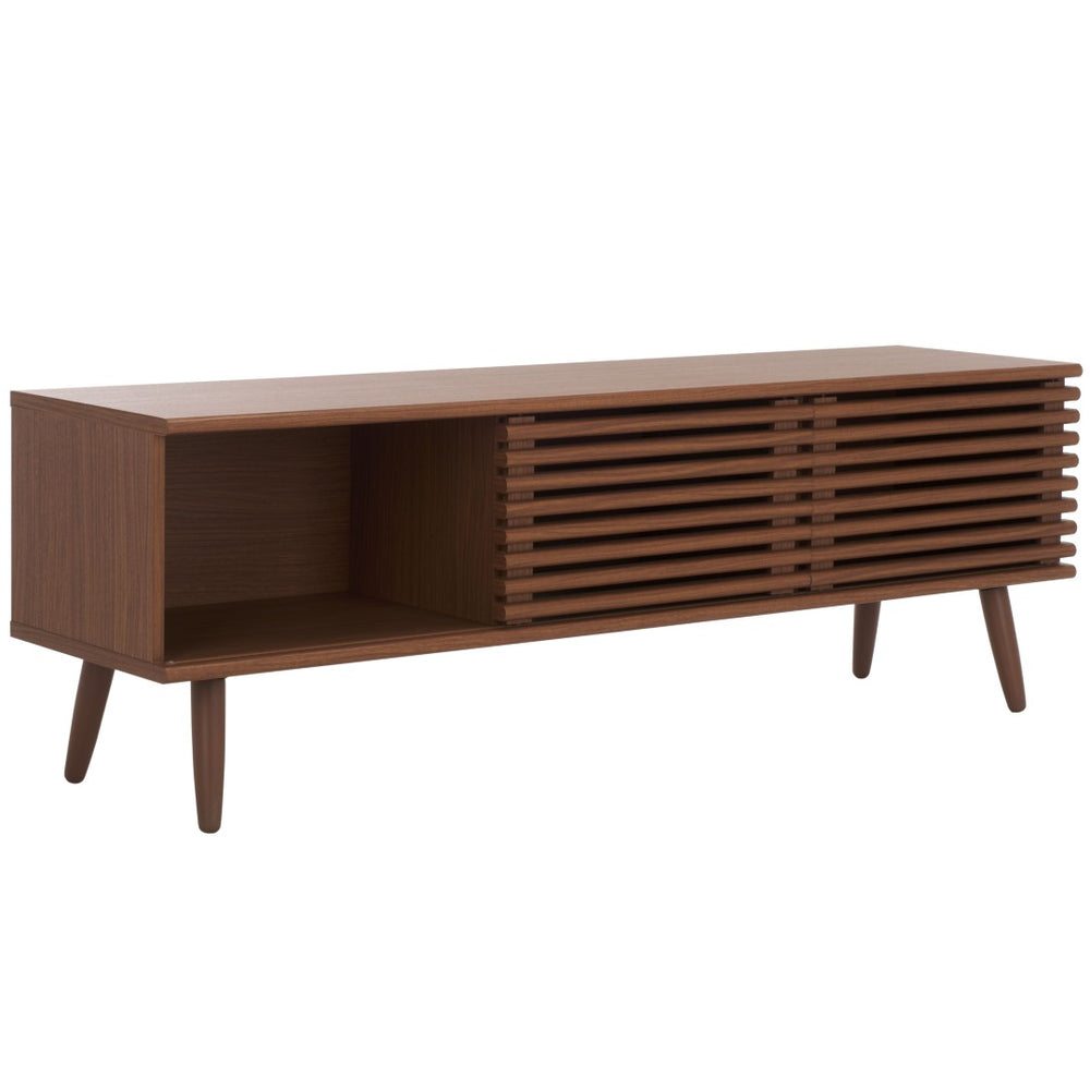 Safavieh Averi Sleek Modern Media Stand With Versatile Storage And Reeded Front For Stylish Living Room Décor Dark Walnut MED9637A