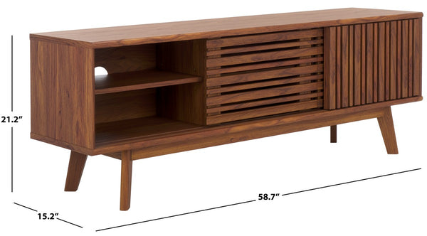 Safavieh Esma 3 Door Media Stand Walnut 58.7" x 15.2" x 21.1"