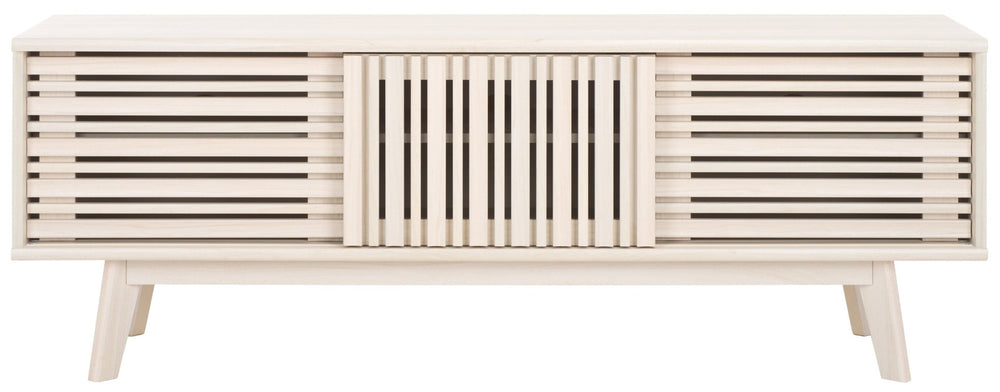 Safavieh Esma Modern Three-Door Media Stand With Textured Slatted Front For Stylish Living Room Storage Solutions Bleached White MED9640C