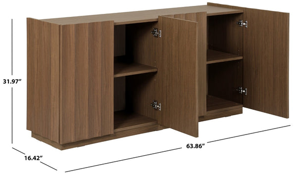 Safavieh Bloom Scalloped Two Door Sideboard in Brown Oak with Sculptural Panel Detail MED9646B-2BX