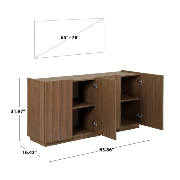 Safavieh Bloom Scalloped Two Door Sideboard in Brown Oak with Sculptural Panel Detail MED9646B-2BX