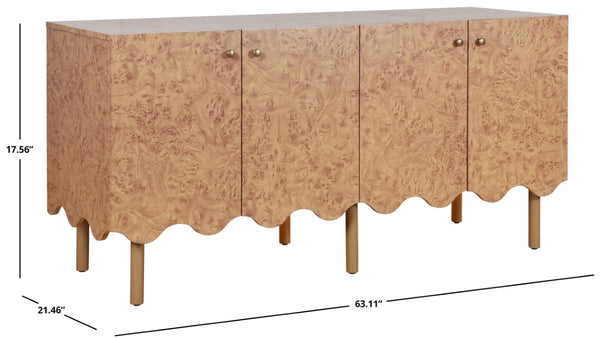 Safavieh Rowe Four Door Sideboard with Antique Gold Hardware Dark Wood Media Console MED9647A-2BX