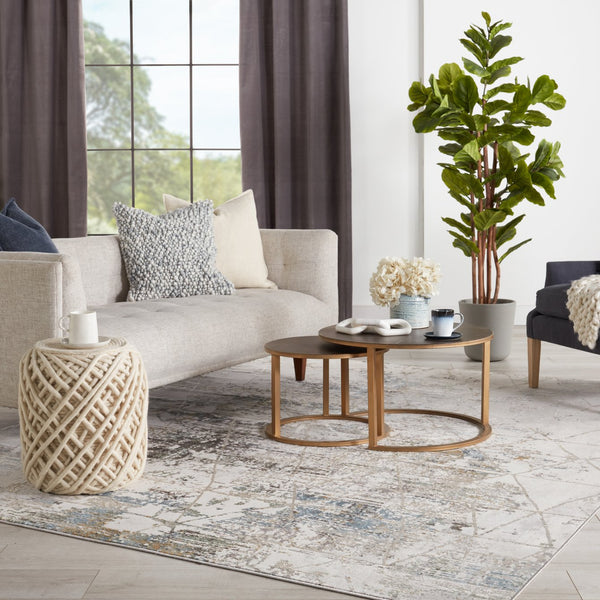 Jaipur Living Melo Arya Mel10 Powerloomed Machinemade 100% Polyester Moroccan / Bohemian Trellis Indoor Rug Ivory, Light Blue 100% Polyester Rug152855