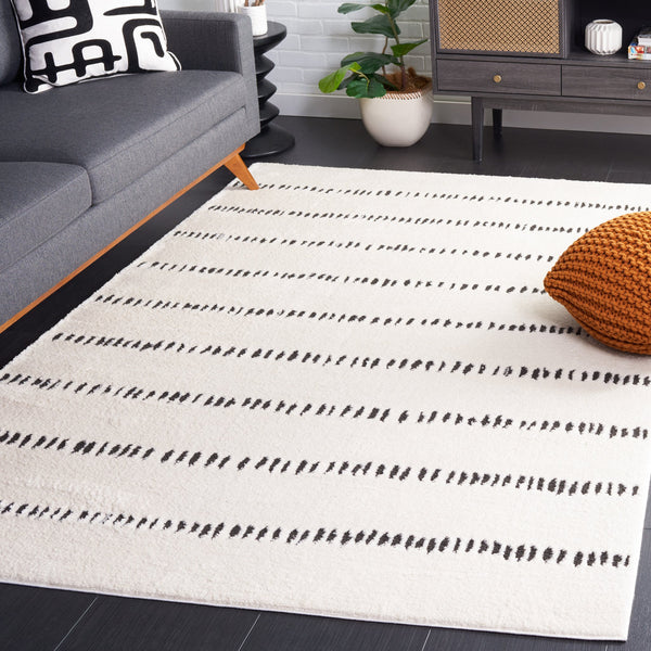 Safavieh Melody Modern Ivory And Black Geometric Rug — Low-Pile, Durable Power-Loomed Performance For Homes 6'-0" x 8'-0" MEL114A-68