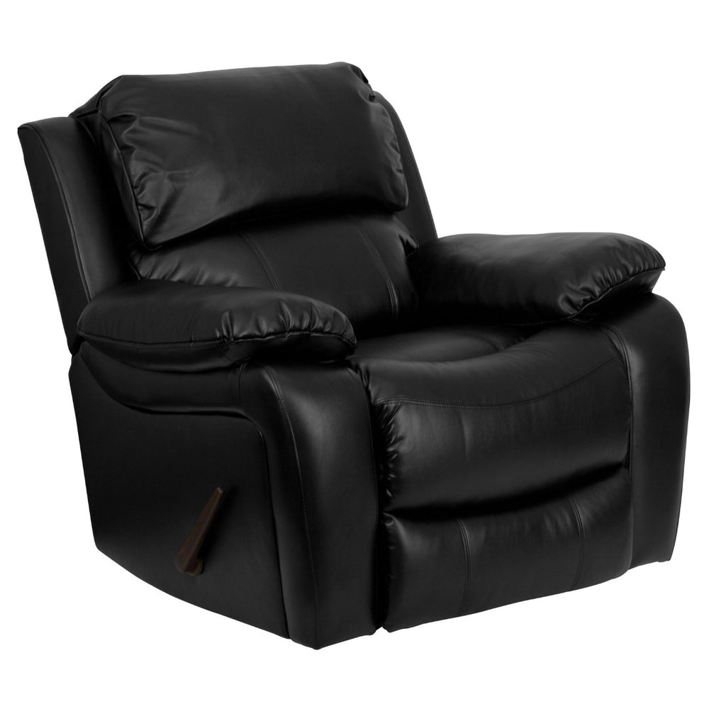 English Elm Kyle Black LeatherSoft Rocker Recliner – Plush Comfort, Smooth Recline, Modern Style for Relaxation MEN-DA3439-91-BK-GG