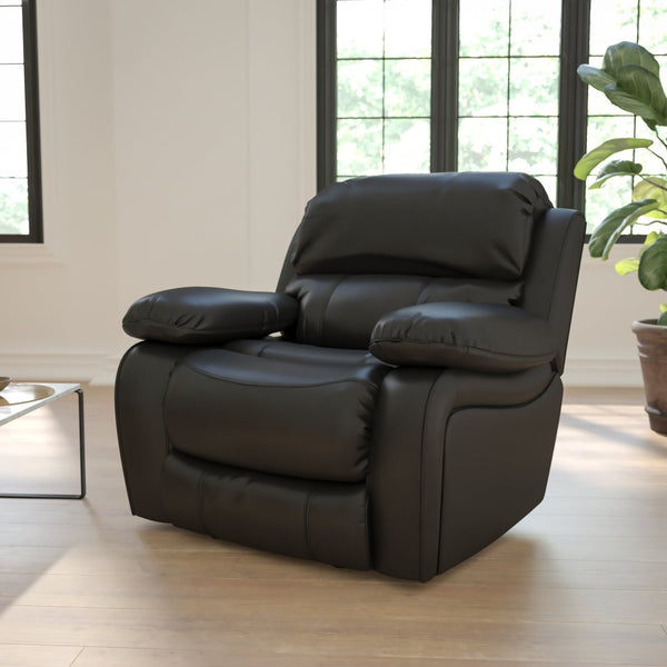 English Elm Kyle Black LeatherSoft Rocker Recliner – Plush Comfort, Smooth Recline, Modern Style for Relaxation MEN-DA3439-91-BK-GG