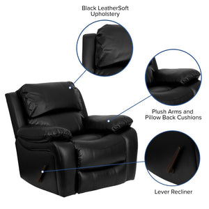 English Elm Kyle Black LeatherSoft Rocker Recliner – Plush Comfort, Smooth Recline, Modern Style for Relaxation MEN-DA3439-91-BK-GG