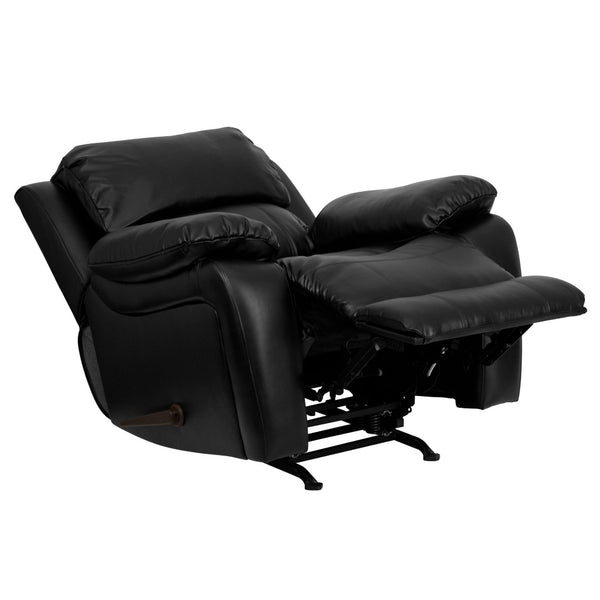 English Elm Kyle Black LeatherSoft Rocker Recliner – Plush Comfort, Smooth Recline, Modern Style for Relaxation MEN-DA3439-91-BK-GG
