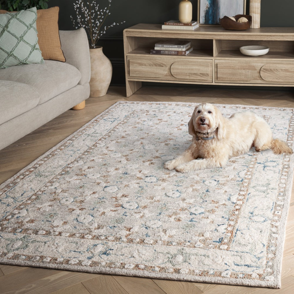 Safavieh Metro Elegant Hand-tufted Wool And Cotton Area Rug For Hallways, Crafted In India For Timeless Style Ivory ,Blue 80% Wool,20% Cotton Met204a-29
