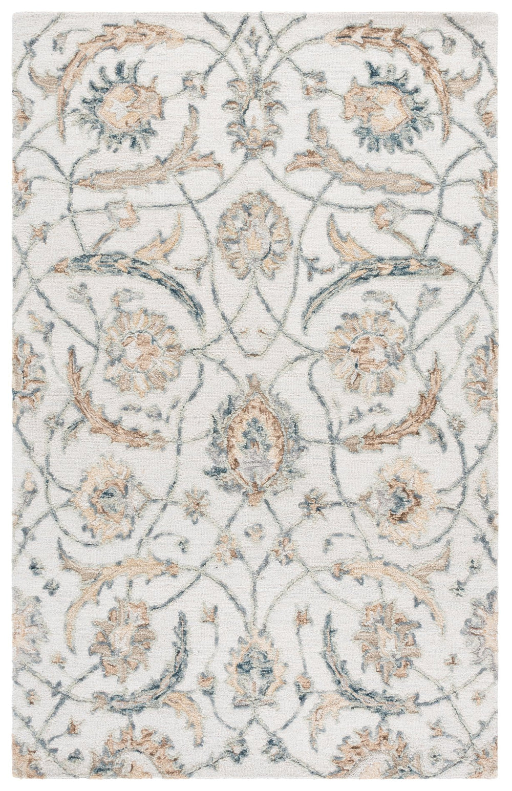 Safavieh Metro Hand-Tufted Wool Area Rug In Ivory And Grey — Transitional Floral Motif, Low-Profile Plush Comfort 4'-0" x 6'-0" MET235A-4