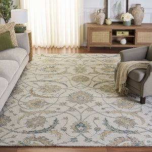 Safavieh Metro Hand-Tufted Wool Area Rug In Ivory And Grey — Transitional Floral Design, Soft Durable Texture 6'-0" x 9'-0" MET235A-6