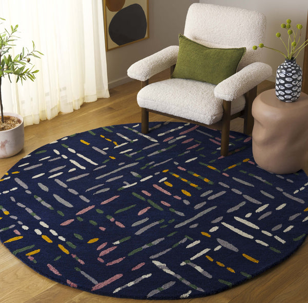 Safavieh Metro Hand-tufted Area Rug In Modern Taupe With Pink Hues - Stylish, Durable, And Artisanal Design Navy ,Pink Wool And Cotton With Latex Met252n-6sq