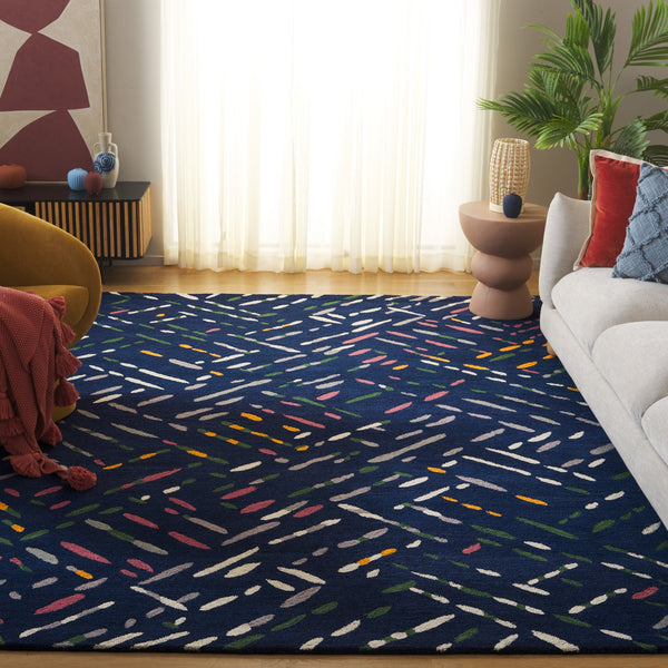 Safavieh Metro Hand-tufted Area Rug In Modern Taupe With Pink Hues - Stylish, Durable, And Artisanal Design Navy ,Pink Wool And Cotton With Latex Met252n-6sq