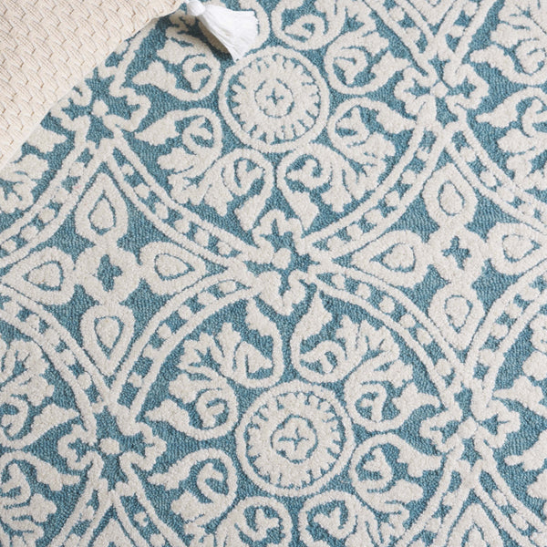 Safavieh Metro Hand-tufted Area Rug - Luxurious Wool Pile With Timeless Design For Elegant Home Décor Teal ,Ivory Wool Pile Met256l-6sq