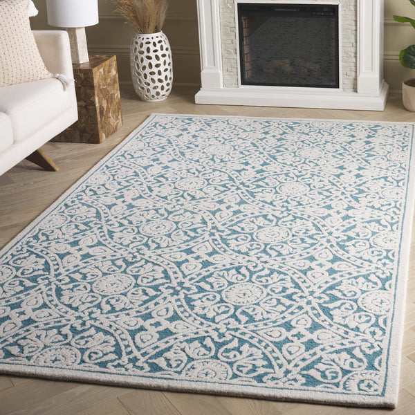Safavieh Metro Hand-tufted Area Rug - Luxurious Wool Pile With Timeless Design For Elegant Home Décor Teal ,Ivory Wool Pile Met256l-6sq