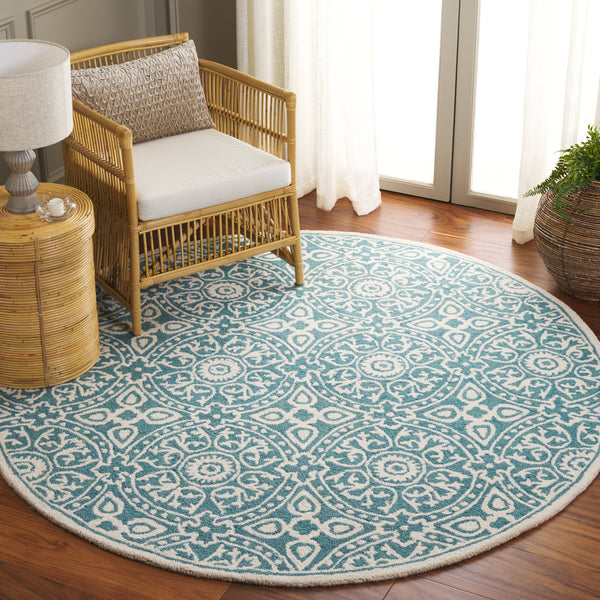 Safavieh Metro Hand-tufted Area Rug - Luxurious Wool Pile With Timeless Design For Elegant Home Décor Teal ,Ivory Wool Pile Met256l-6sq