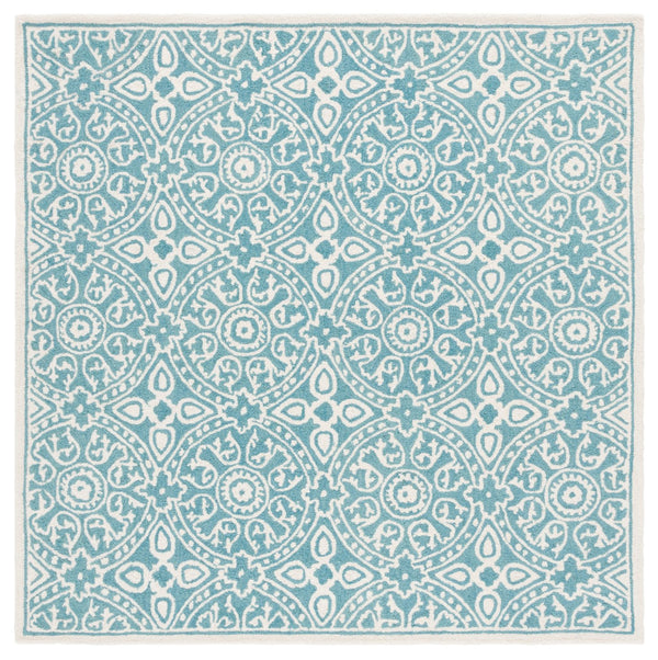 Safavieh Metro Hand-tufted Area Rug - Luxurious Wool Pile With Timeless Design For Elegant Home Décor Teal ,Ivory Wool Pile Met256l-6sq